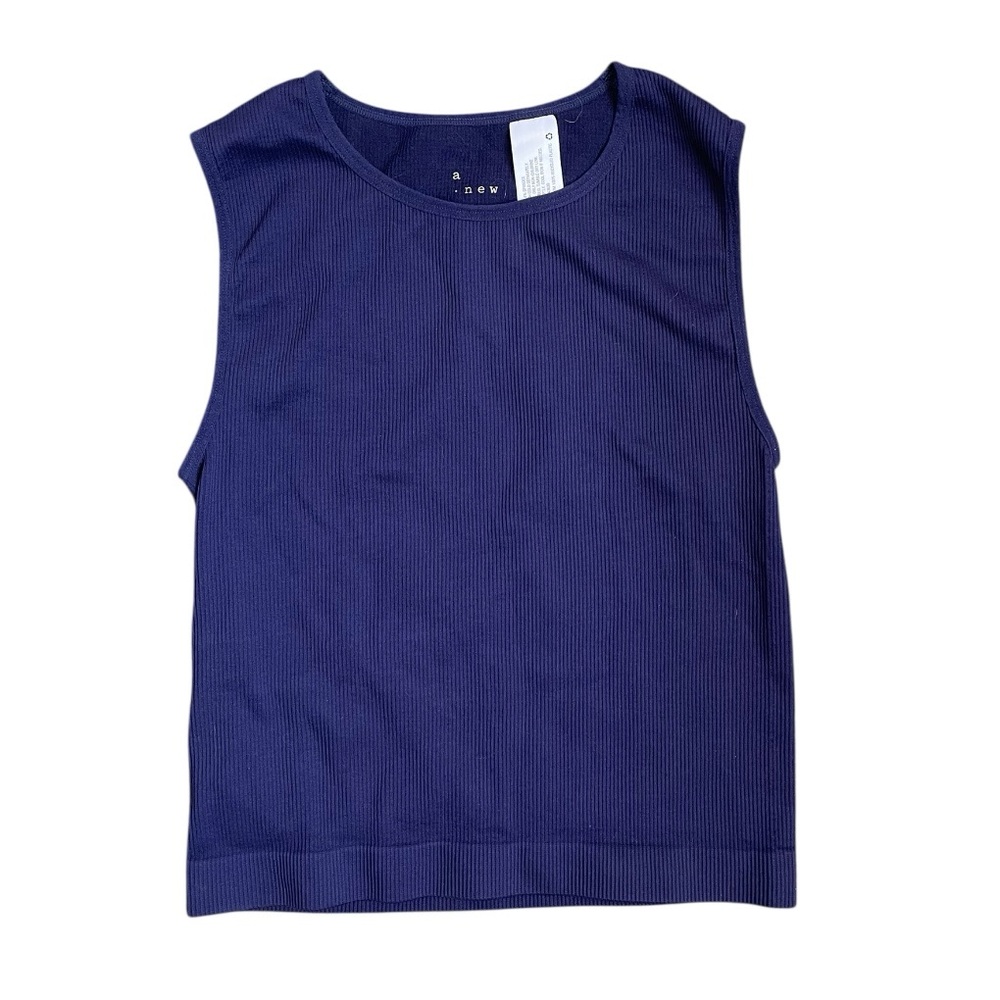 Blue Sleeveless Ribbed Top